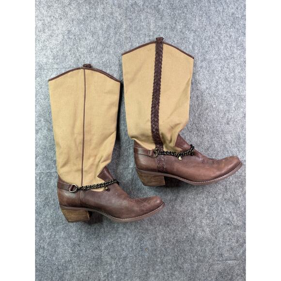 Guess Women's 9.5 Tan/Brown Canvas Leather Boots - Picture 2 of 9